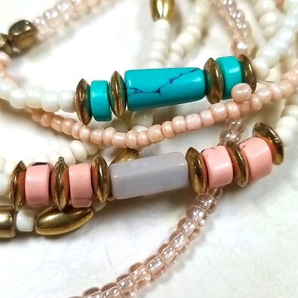 Vintage Boho Turquoise Coral Goldtone Beaded Stackable Stretch Bracelet Set - Picture 16 of 16